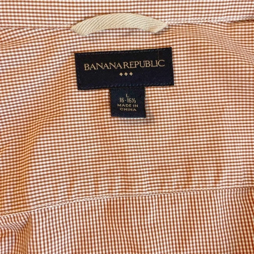 Banana Republic Gingham Button Down Shirt Orange White Large‎ Pocket Workwear